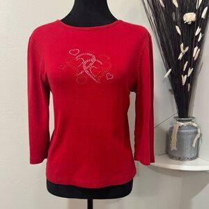 MC Sportswear Red Top with Rhinestone Design - Size Small